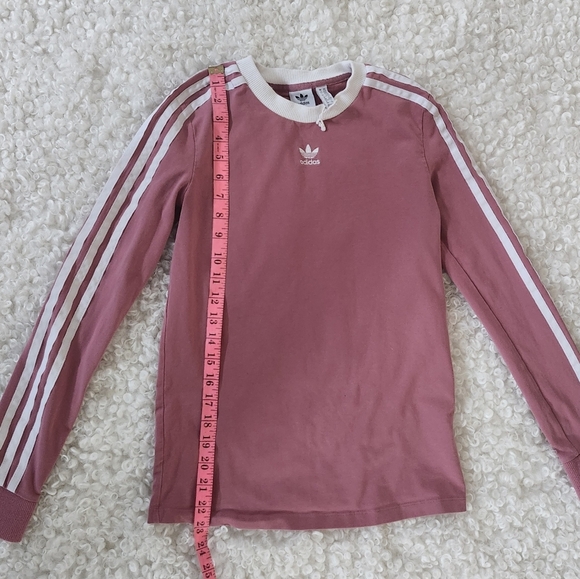 Adidas Originals Teen XXS Pink Trace Maroon 3 Stripes Long Sleeve Logo Shirt Top - Picture 9 of 10